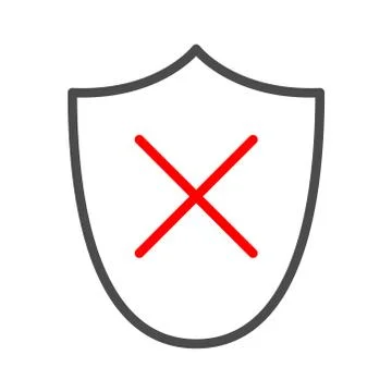 Shield and Cross Mark Icon. Outline Vector Logo Template Stock Illustration