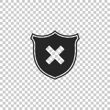 Shield and cross x mark icon isolated on transparent background. Denied Illustrazione stock