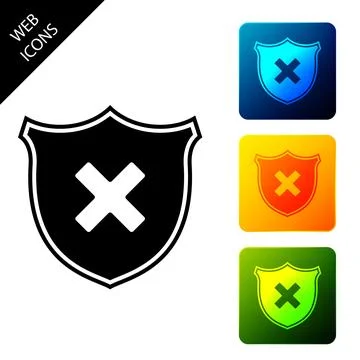 Shield and cross x mark icon isolated. Denied disapproved sign. Protection Stock Illustration