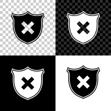 Shield and cross x mark icon isolated on black, white and transparent background Stock Illustration