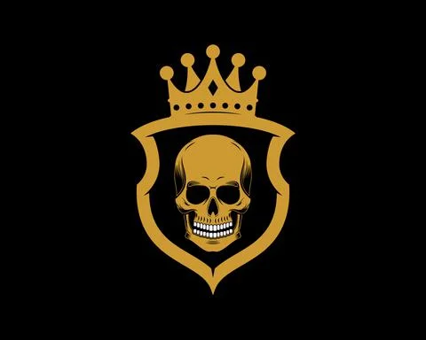 Shield and crown with skull head inside Stock Illustration