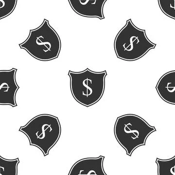 Shield and dollar icon seamless pattern on white background. Security shield Stock Illustration