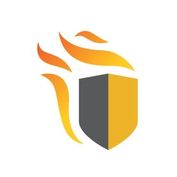 Shield and fire protection concept custom firefighter logo vector design symb Stock Illustration