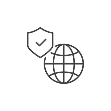 Shield and Globe vector concept outline icon Stock Illustration