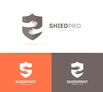 Shield and hands logo combination. Security and embrace symbol or icon. Unique Stock Illustration