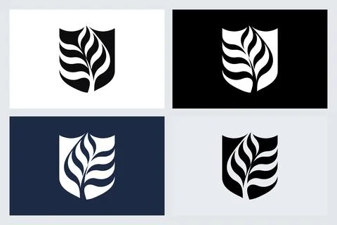 Shield and Leaf Eco Logo Icon Set Stock Illustration
