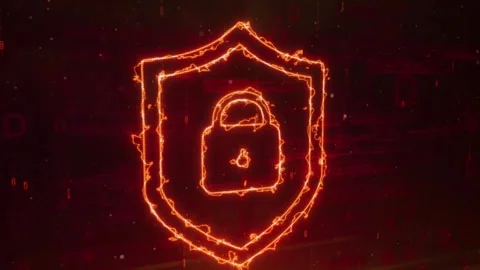 Shield and Lock Concept Logo on Abstract Network Technology Background Digit Stock Footage 343337104