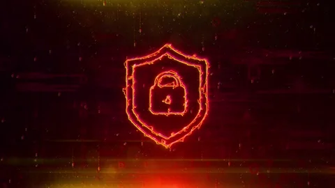 Shield and Lock Concept Logo on Abstract Network Technology Background Digit Stock Footage 343337106