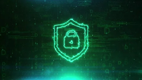 Shield and Lock Concept Logo on Abstract Network Technology Background Digit Stock Footage 343377925