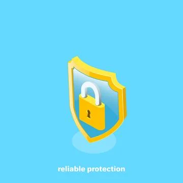 Shield and padlock on a blue background, isometric image イラスト素材