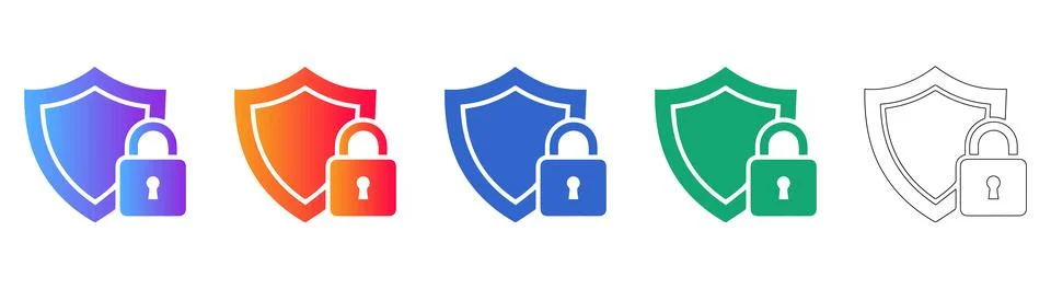 Shield and Padlock Security Icon Set Ilustración de archivo
