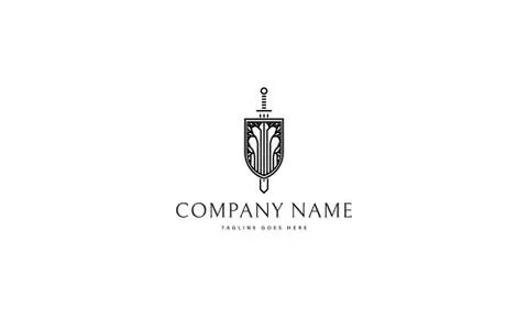 Shield and Sword Black vector logo image Stock Illustration