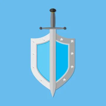 Shield and sword in flat design. Vector illustration. Stock Illustration
