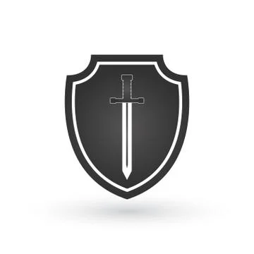Shield and sword in flat design. Vector illustration isolated on white backgr Illustrazione stock