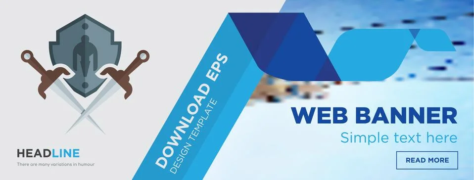Shield and sword horizontal webpage banner template design with flat icon and Free Stock Illustration