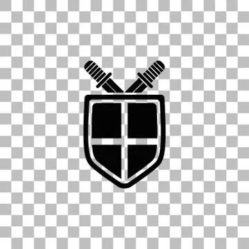 Shield and sword icon flat Stock Illustration