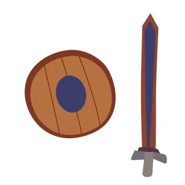 Shield and sword isolated on white background. Vector illustration. EPS 10. Stock Illustration