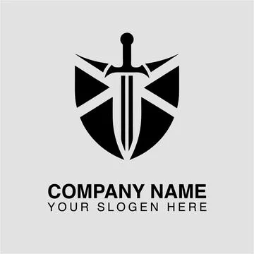 Shield and sword logo design security company logo brand identity protection Stock Illustration