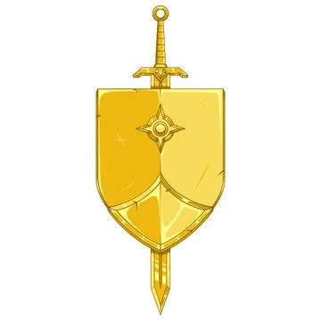 Shield and sword in shiny gold Stock Illustration