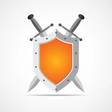 Shield and swords in flat design. Vector illustration. Stock Illustration