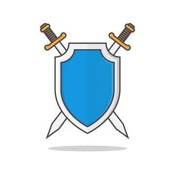 Shield And Swords Vector Icon Illustration. Metal Shield With Crossed Sword.. Stock Illustration
