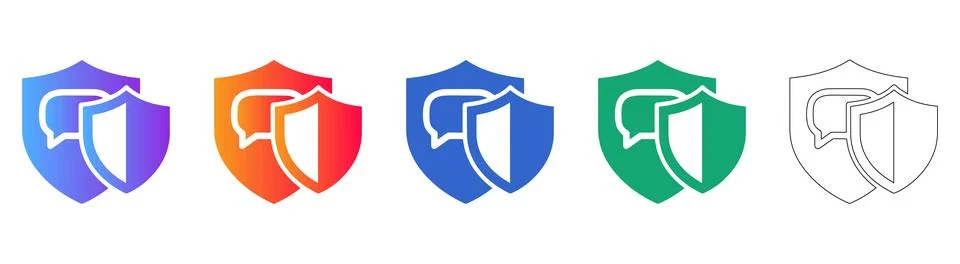 Shield and Text Bubble Icon Set Stock Illustration