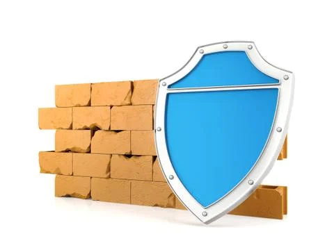 Shield and wall, 3D render Stock Illustration