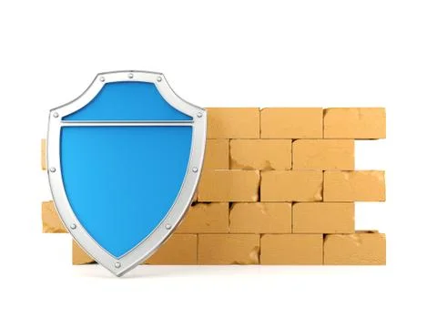 Shield and wall, 3D render Stock Illustration