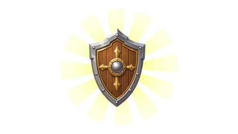 Shield animated armor defense upgrade level tier with sunburst light ray in.. Vídeo Stock 342539124