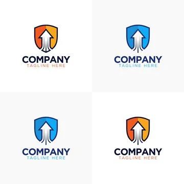 Shield with Arrow Growth Logo in Blue and Orange Multiple Color Variations Stock Illustration