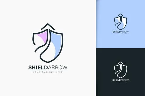Shield arrow logo design linear style Stock Illustration