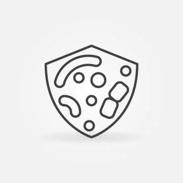 Shield with Bacteria and Germs linear vector concept icon Stock Illustration