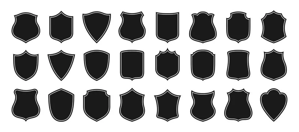 Shield badge icon set security shield shape sign Stock Illustration