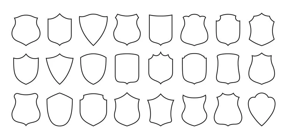 Shield badge icon set security shield contour sign Stock Illustration