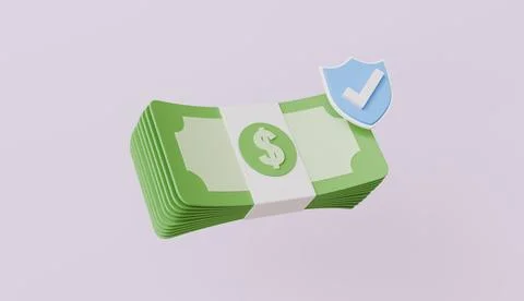 Shield with banknote stack and checkmark, financial business protection Stock Illustration
