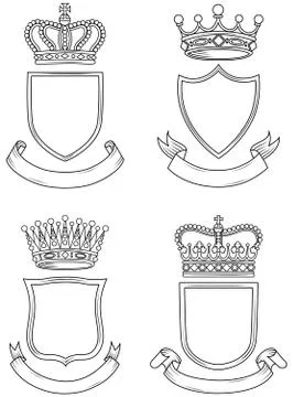 Shield, Banner, and Crown Set Stock Illustration