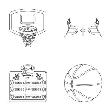 Shield with a basket, a playground, a table of commands, a basketball ball Stock Illustration