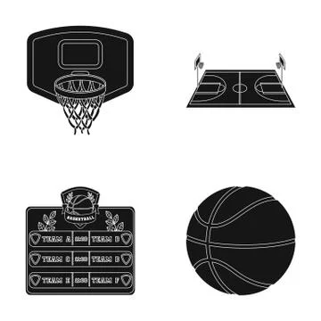 Shield with a basket, a playground, a table of commands, a basketball ball Stock Illustration