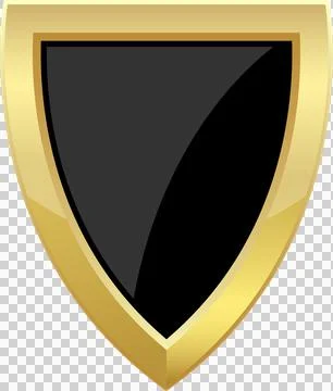 Shield with black fill and a reflective golden frame. Decorative emblem or .. Stock Illustration