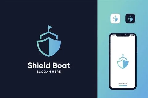 Shield boat logo mark premium vector Stock Illustration
