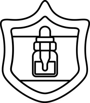 A shield with a bottle of liquid inside of it Stock Illustration