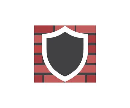 Shield with brick wall, Password protection logo design. Illustrazione stock