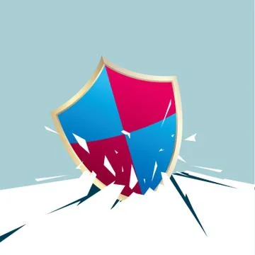 The shield broke through the ground. Isolated on blue background. Stock Illustration