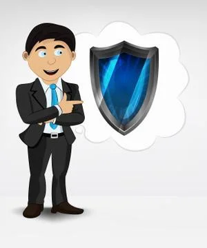 Shield in bubble idea concept of man in suit vector illustration Stock Illustration