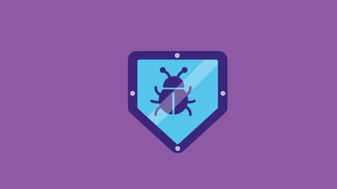 Shield With Bug Cyber Security 2d Animation with Alpha Matte Stock Footage 336293836