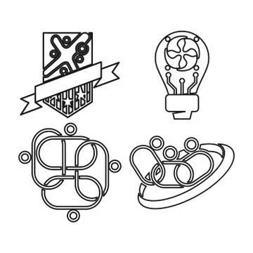 Shield bulb ribbon Commitment Teamwork Together Outline Logo Stockillustratie