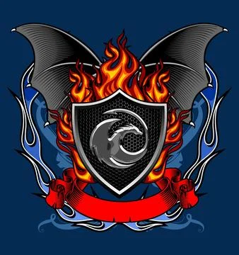 Shield burning fire bat wing background Stock Illustration