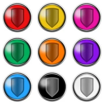 Shield button icon set isolated on white with clipping path 3d illustration Stock Illustration