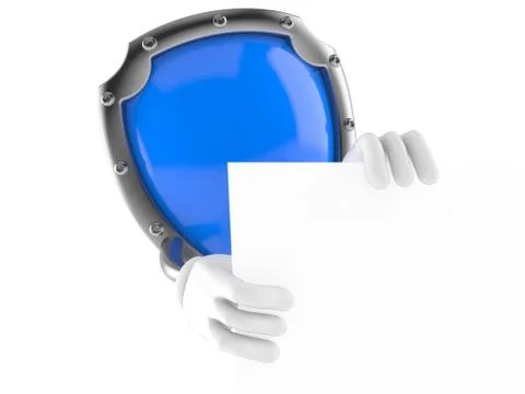 Shield character behind white board Stock Illustration