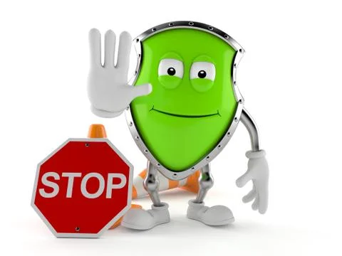 Shield character making stop gesture Stock Illustration